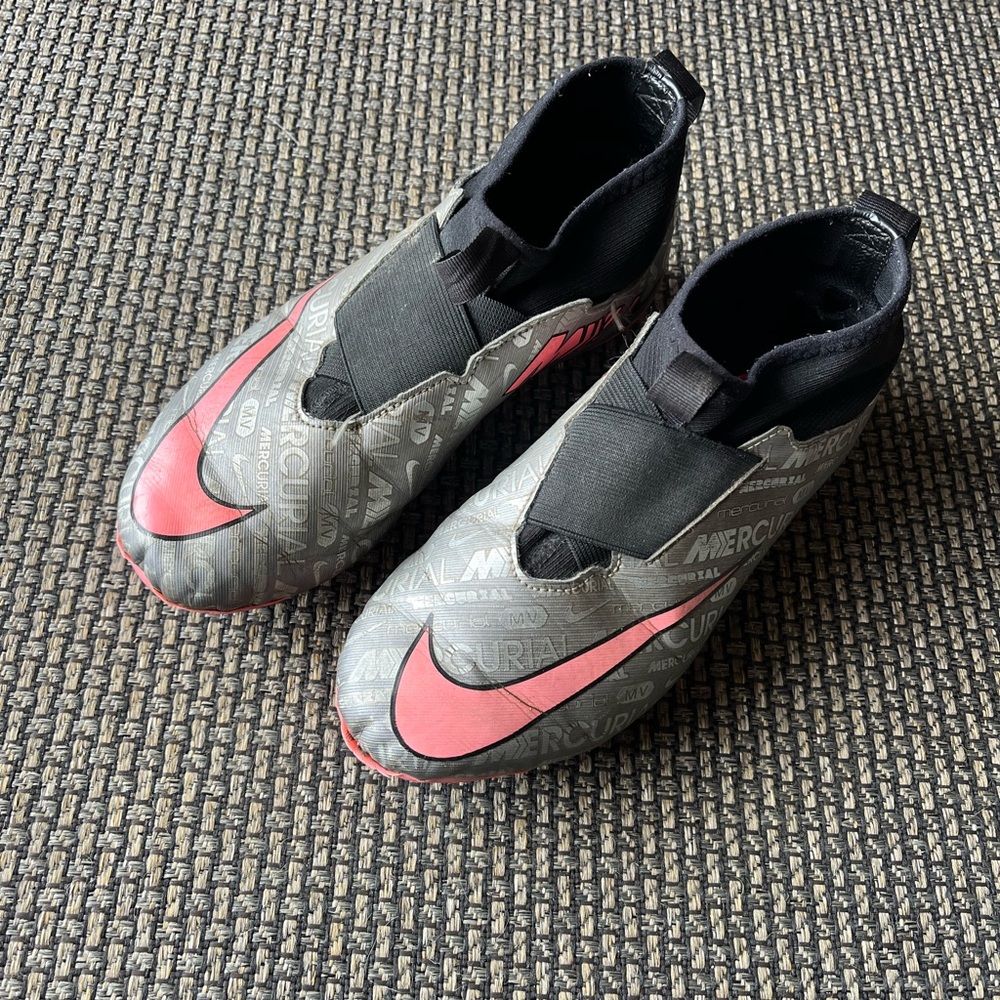 Nike Gray and Pink Soccer Cleats with Slip-On Collar